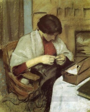 August Macke Painting - Elisabeth Gerhardt Sewing Elisabeth Gerhardt Nahend August Macke